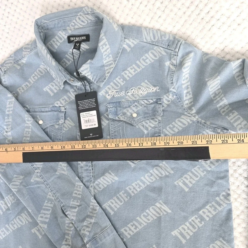 True Religion Georgia Denim Shirt Men's Sz Large Western Cowboy‎ Pearl Snap